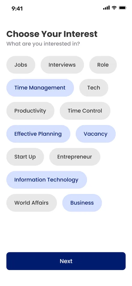 NIW topic of interest selection for personalization
