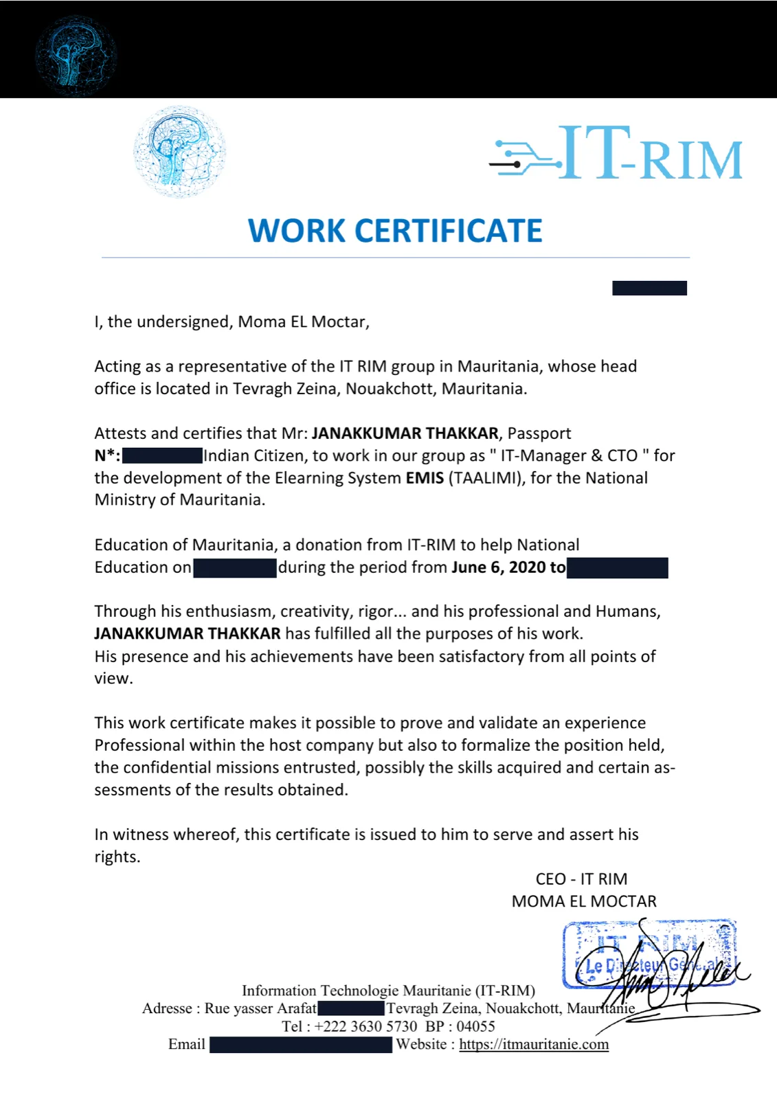 TAALIMI certificate (redacted)